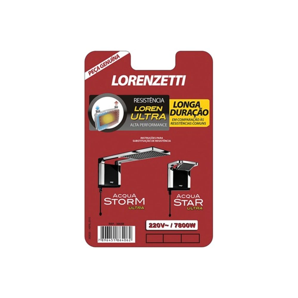 Resistência para chuveiro elétrico 220v 7800w acqua storm e acqua Star - Lorenzetti