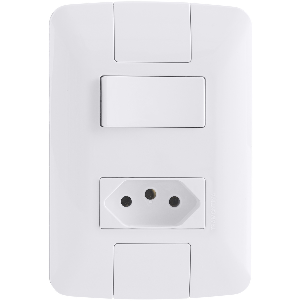 Conjunto 4x2 com 1 interruptor simples 6a 250v e 1 tomada 2p+t 20a 250v aria branco - Tramontina