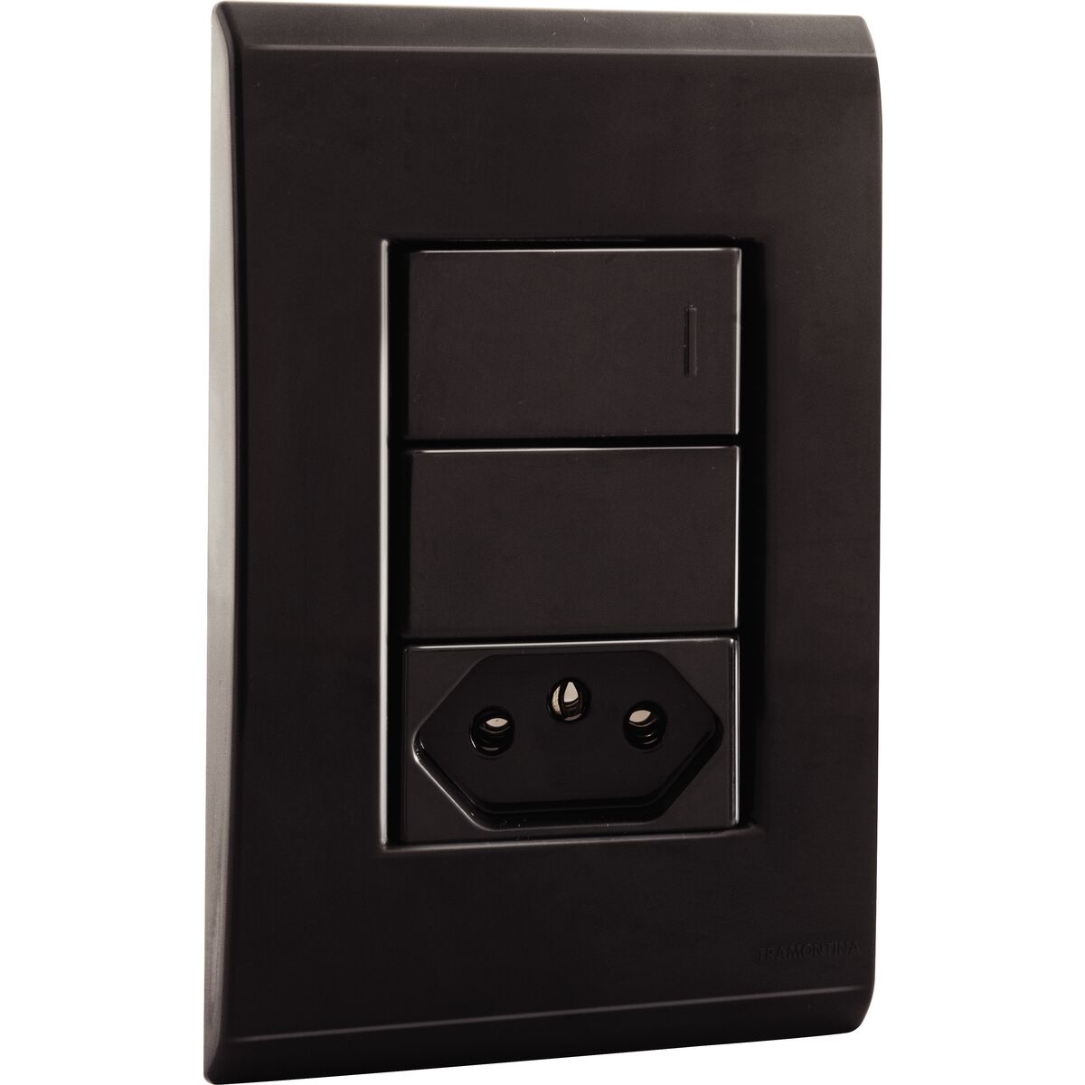 Conjunto 4x2 com 1 interruptor simples 10 a 250 v e 1 tomada 2P+T 10 a 250 v liz grafite - Tramontina